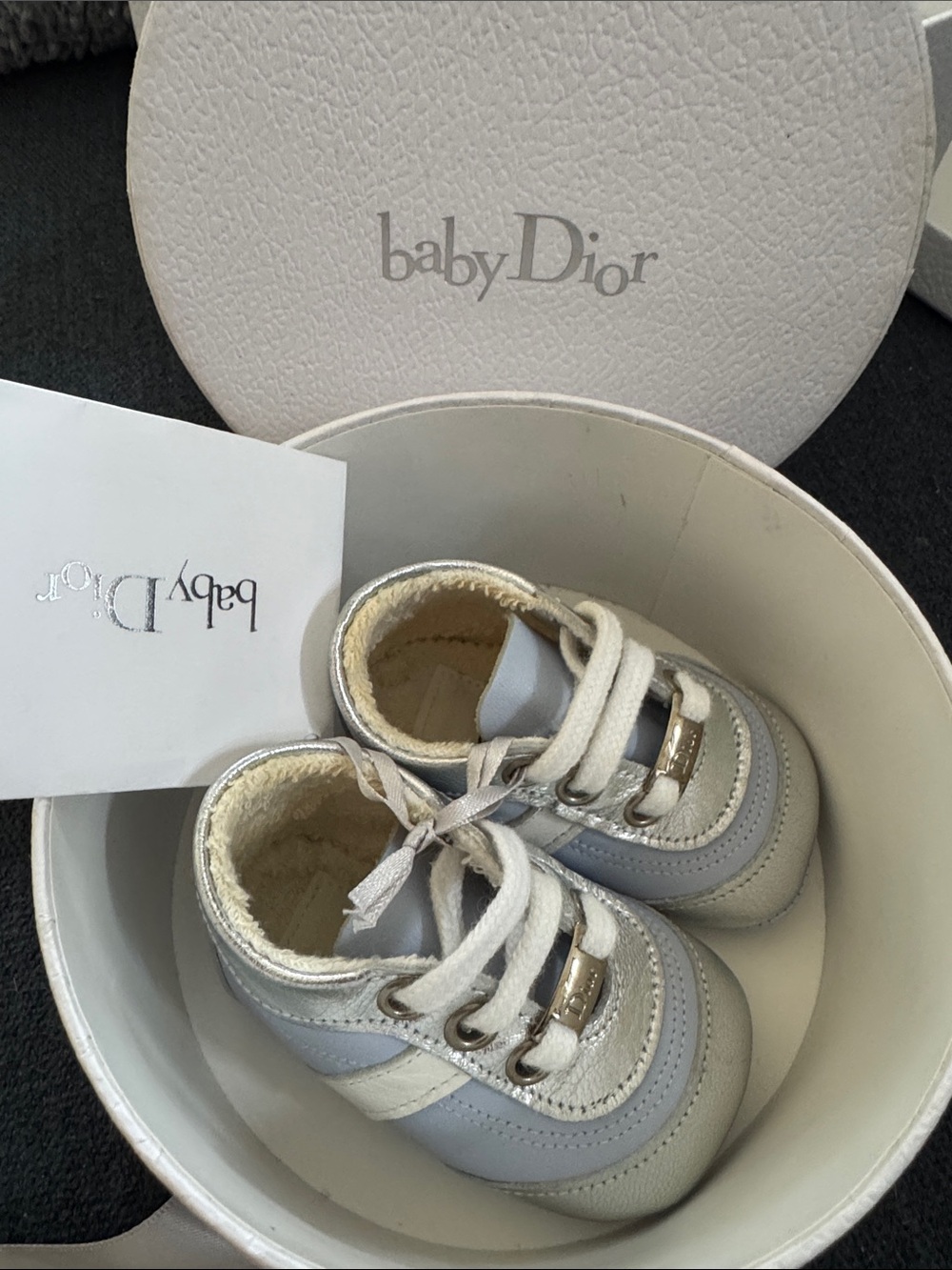 Baby Dior Cream & Light Blue Infant Shoes